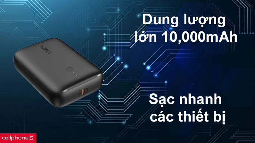 Dung lượng lớn 10,000mAh, sạc nhanh các thiết bị
