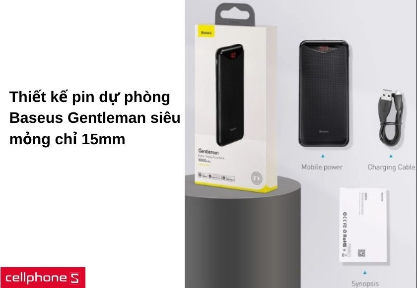 Thiết kế pin dự phòng Baseus Gentleman siêu mỏng chỉ 15mm