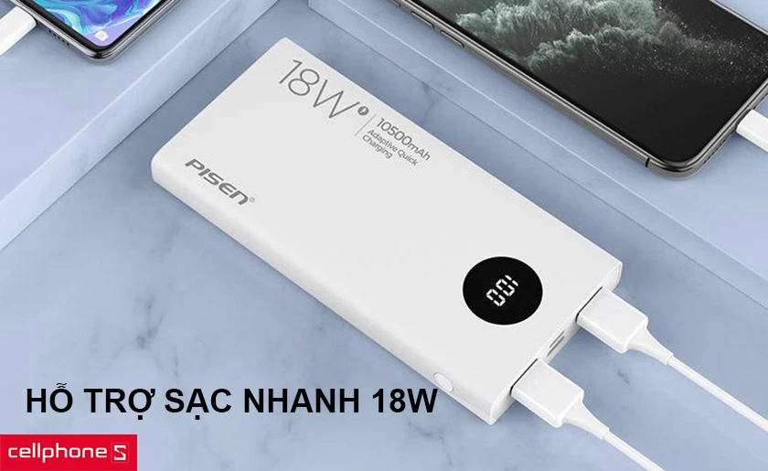 Hỗ trợ sạc nhanh 18W, an toàn khi sử dụng