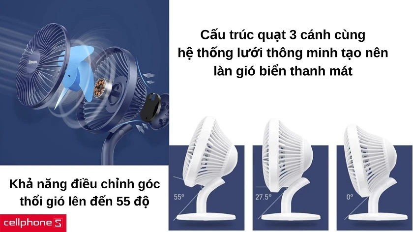 Kết cấu quạt 3 cánh khuếch tán gió cùng bộ khung lưới thông minh mang lại luồng gió trong lành & thanh mát