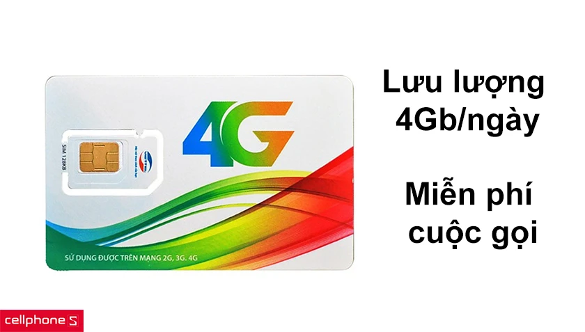 Miễn phí cuộc gọi, lưu lượng 4Gb một ngày