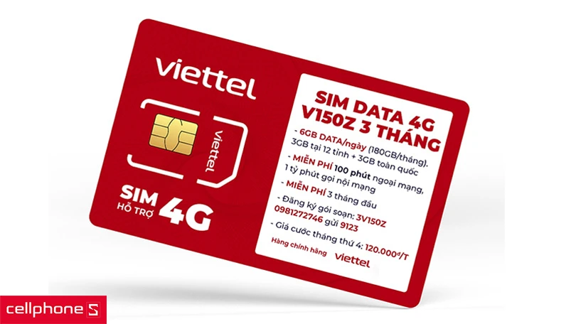 Ưu đãi đặc biệt của sim 4G Viettel V150Z 6GB/ngày