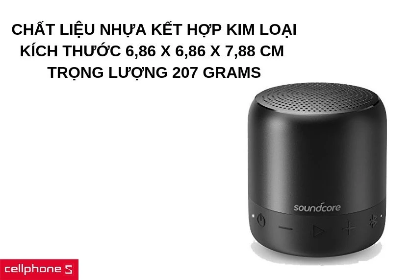 Chất liệu thiết kế kết hợp nhựa và kim loại, kích thước nhỏ, trọng lượng 207 grams