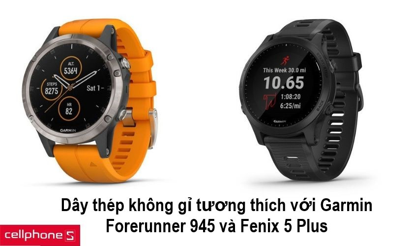 Dây đeo Stainless Steel với khả năng chống nước, thích hợp với các thiết bị Garmin khác