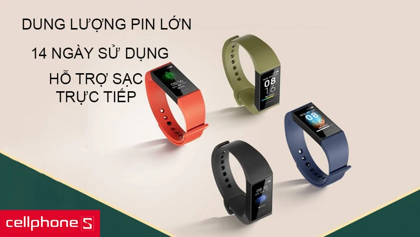 Pin dung lượng lớn cho 14 ngày sử dụng, hỗ trợ sạc trực tiếp