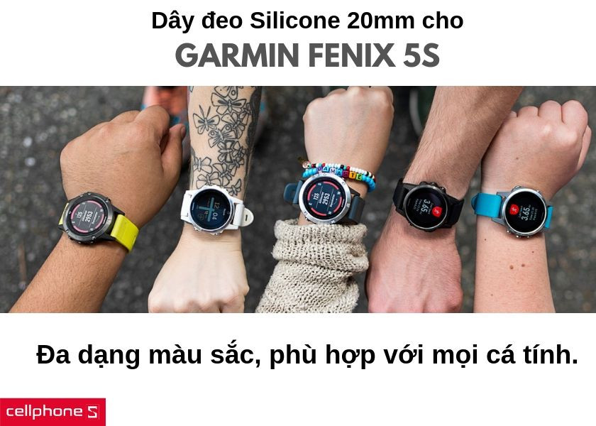 dây đeo silicone 20mm cho Garmin Fenix 5S với bảng màu đa dạng