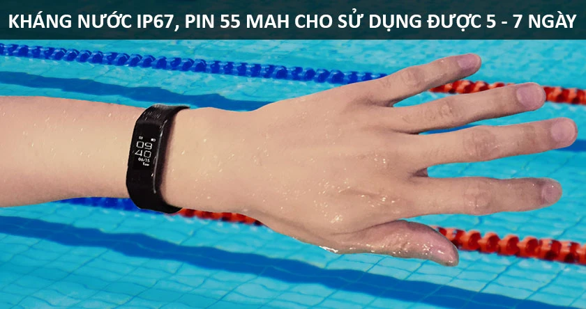 Kháng nước IP67, pin 55 mAh cho thời gian sử dụng 5 – 7 ngày