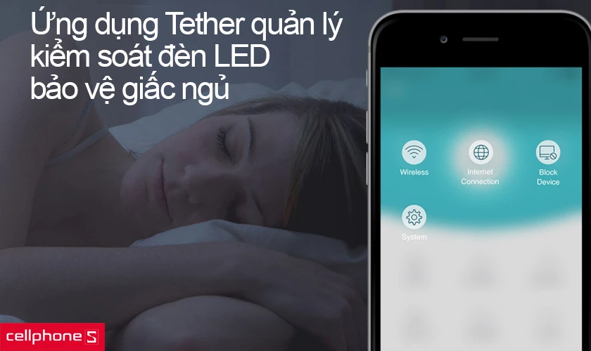 Ứng dụng Tether quản lý tính năng: kiểm soát đèn LED bảo vệ giấc ngủ