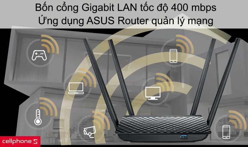 Bốn cổng Gigabit LAN tốc độ 400 mbps, ứng dụng ASUS Router quản lý mạng