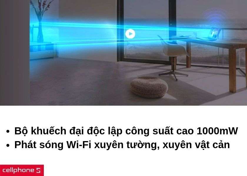 Bộ khuếch đại độc lập công suất cao lên đến 1000mW kết hợp với khả năng phát wi-fi xuyên tường, xuyên vật cản