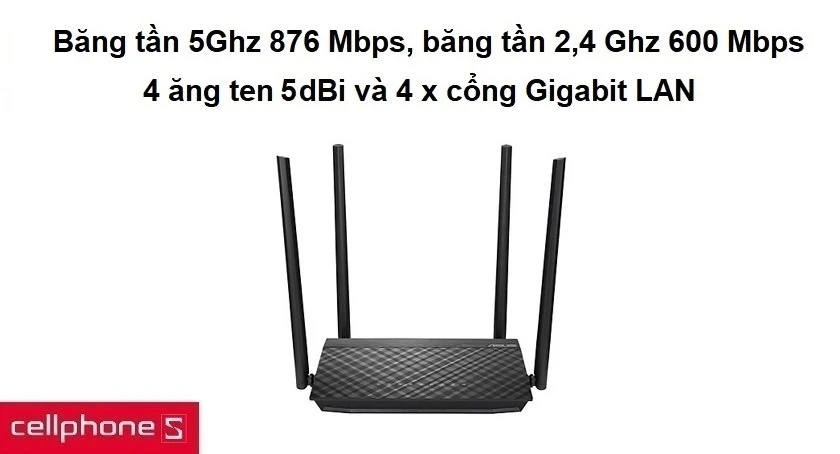 Kích thước 12.5 x 19.2 x 3 cm, băng tần 5Ghz 876 Mbps băng và tần 2,4 Ghz 600 Mbps