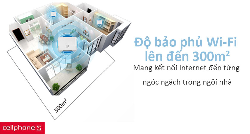 Vùng phủ sóng Wi-Fi lên đến 300m2