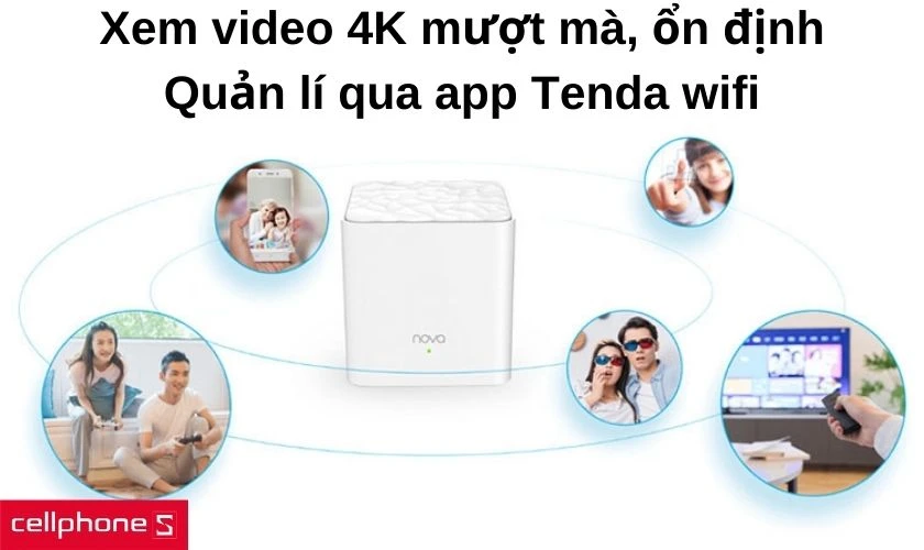 Trải nghiệm video 4K mượt mà và tính năng quản lí qua app Tenda wifi