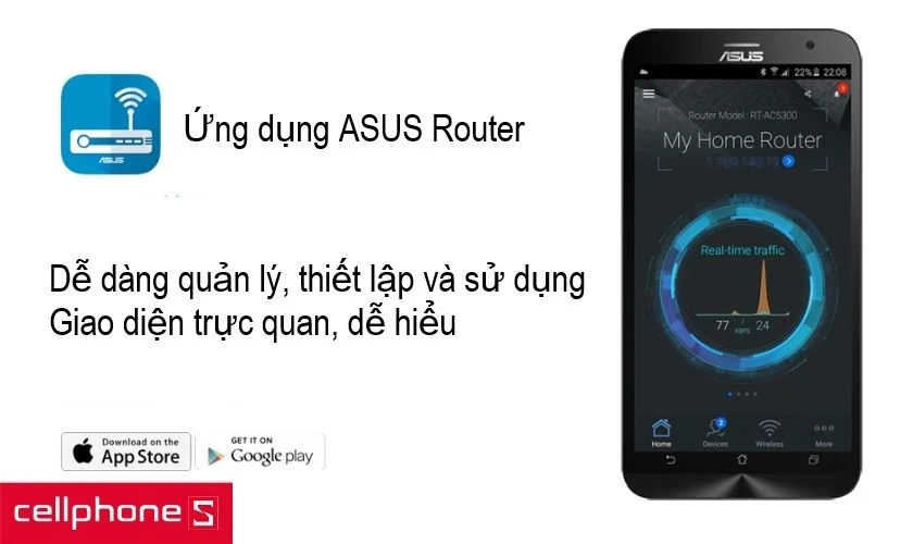 Kết nối nhanh hơn với cổng USB 3.0 cùng ứng dụng Asus Router dễ dàng thiết lập và sử dụng
