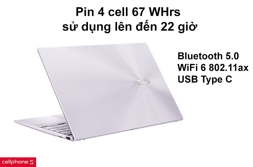 Pin 4 cell 67 WHrs sử dụng lên đến 22 giờ, nhiều chuẩn kết nối mới