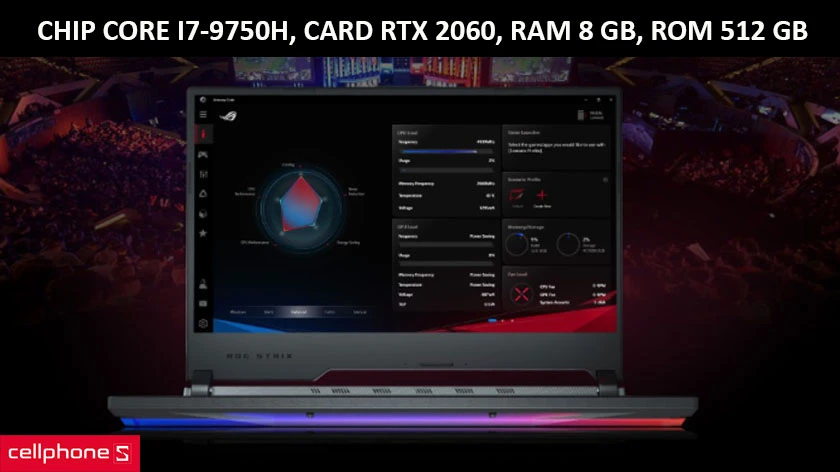 Chip Core i7 thế hệ 9, RAM 8 GB, đồ họa RTX 2060