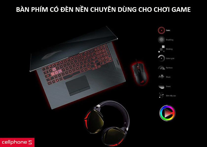 Bàn phím có đèn nền rực rỡ, cá tính, tập trung vào gaming