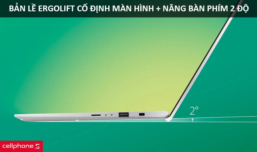 Bản lề ErgoLift của Asus Vivobook 15 A512FA-EJ571T được gia công chính xác vừa giữ cố định màn hình ở mọi góc độ