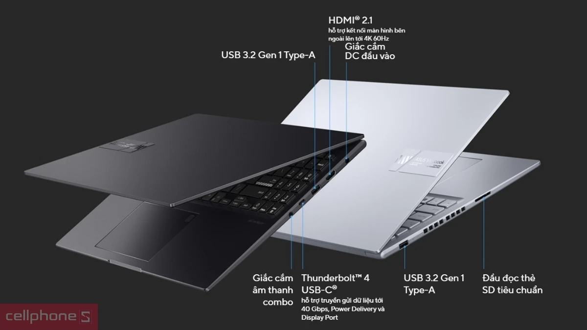 Dung lượng pin, cổng kết nối của laptop ASUS Vivobook 16X K3605VC-RP491W