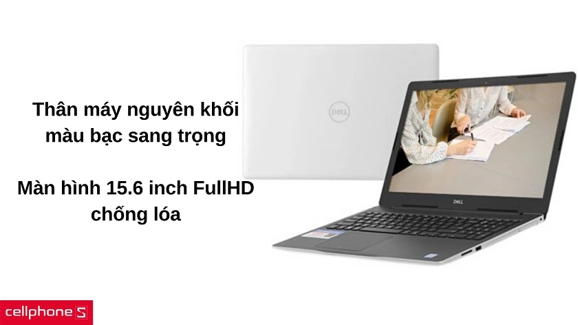 Thân hình cứng cáp, màu bạc sang trọng với màn hình 15.6 inch FHD