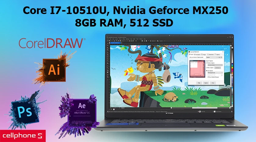 Cấu hình mạnh mẽ với Core I7-10510U, Nvidia Geforce MX250, 8GB RAM