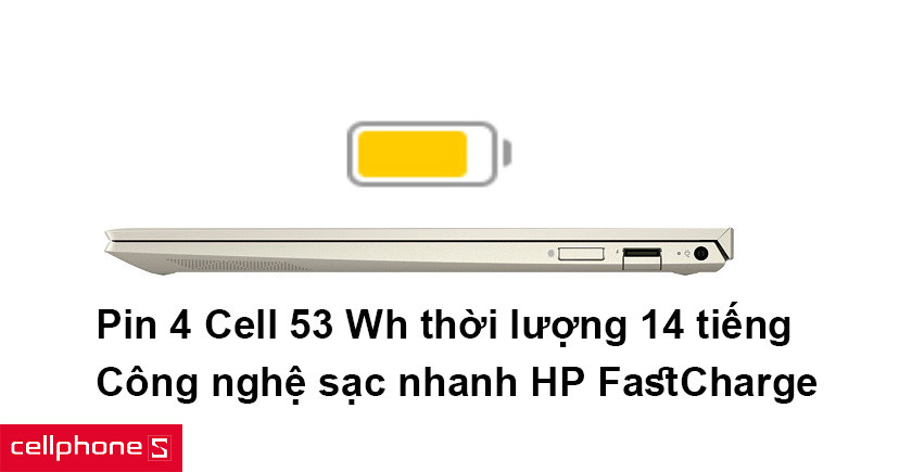 Viên pin 4 Cell 53 Wh cho thời lượng sử dụng lên tới 14 tiếng