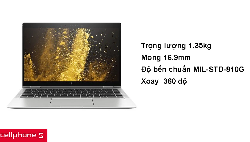 HP EliteBook x360 1040 G5 5XD44PA thiết kế vỏ nhôm, trọng lượng nhẹ chỉ 1.35g cùng khả năng xoay 360 độ