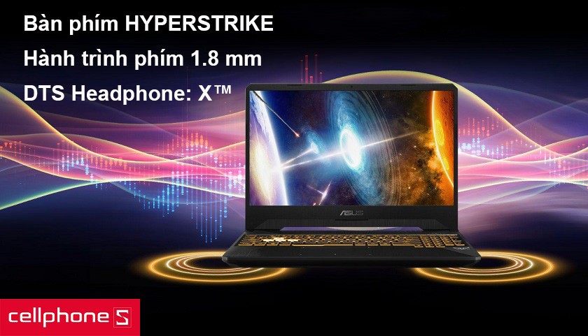 Bàn phím HYPERSTRIKE hành trình 1.8 mm, DTS Headphone: X™ cho âm thanh sống động