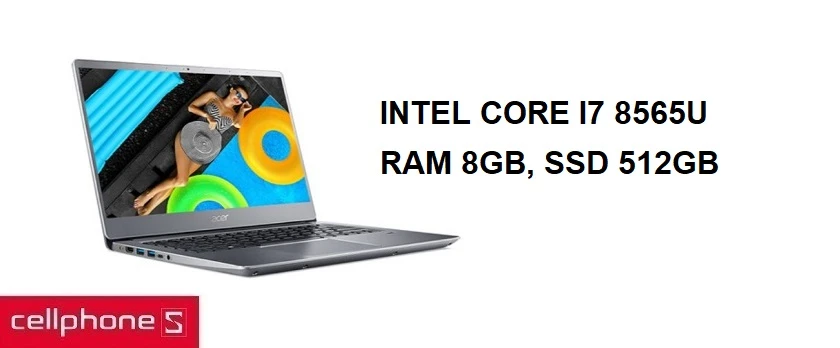 Hiệu năng mạnh mẽ với bị bộ vi xử lý Intel Core i7 8565U, RAM 8GB, SSD 512GB