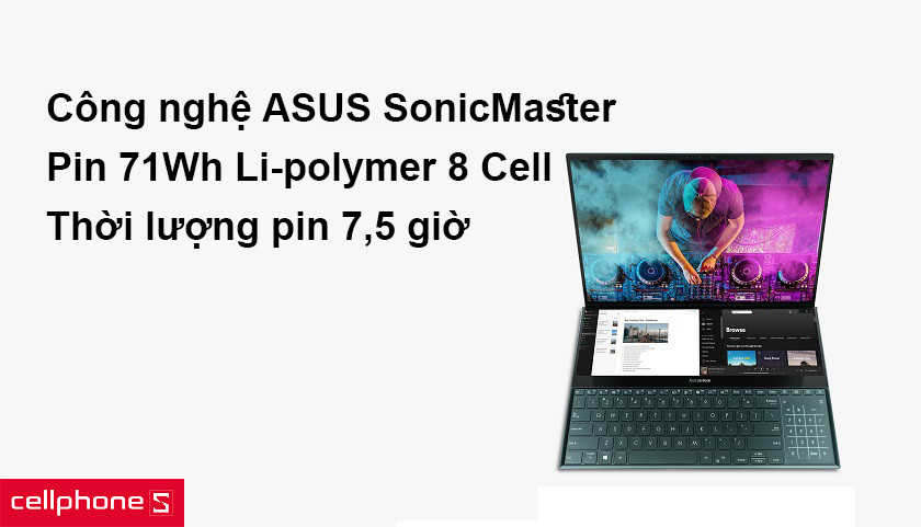 Âm thanh sống động với công nghệ Asus SonicMaster, pin Li-polymer 8 Cell