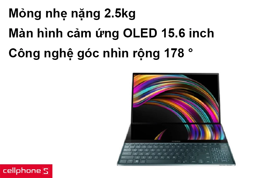 Mỏng nhẹ nặng 2.5kg, màn hình cảm ứng Oled 15.6 inch