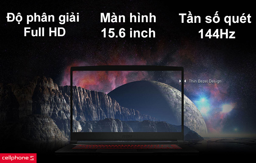 Màn hình 15.6 inch độ phân giải Full HD, tần số quét 144Hz