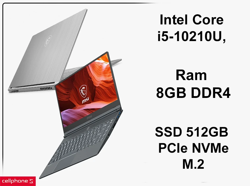 Intel Core i5-10210U, Ram 8GB DDR4, bộ nhớ trong SSD 512GB PCIe NVMe M.2