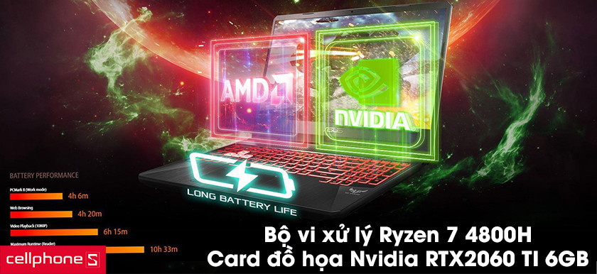 Bộ vi xử lý Ryzen 7 4800H, card đồ họa Nvidia RTX2060 TI 6GB