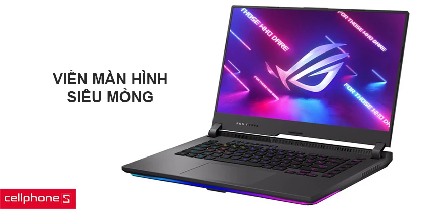 Thiết kế sang trọng, logo Gaming ROG, viền màn hình siêu mỏng