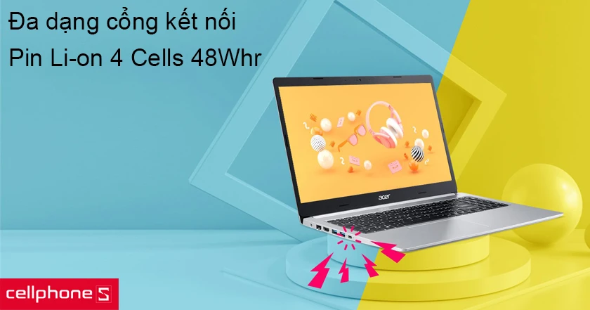 Kết nối đa phương tiện dễ dàng với các cổng kết nối đa dạng và pin 4 Cells 48Whr cho thời lượng pin lâu hơn