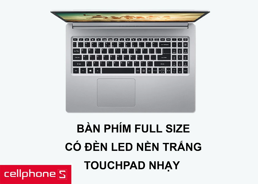 Bàn phím full size được trang bị led nền trắng cùng Touchpad nhạy và tiện dụng