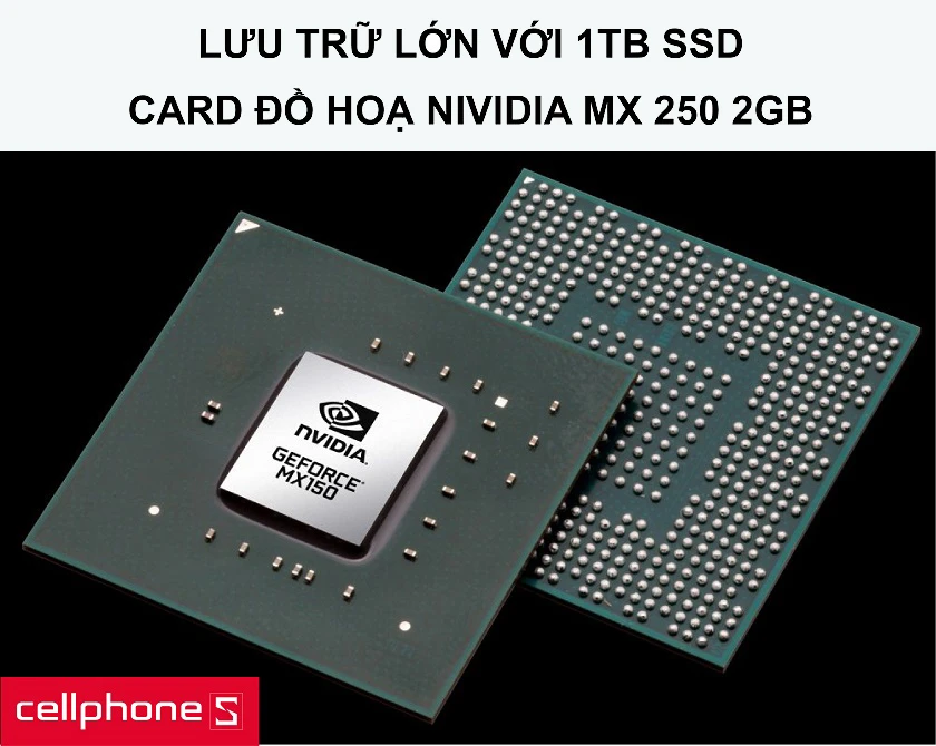 Đồ hoạ NVIDIA GeForce MX 250 2GB cùng lưu trữ lớn với 1TB SSD