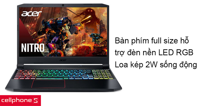 Bàn phím có đèn nền RGB đẹp mắt và loa kép công suất 2W cho âm thanh sống động