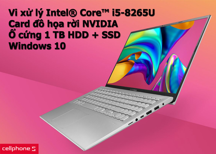 Hiệu năng mạnh mẽ với chip xử lý Core i5 8265U, win 10 bản quyền cùng ổ cứng kép cho khả năng lưu trữ nhanh và nhiều hơn