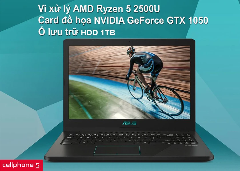 Hiệu năng xử lý mạnh mẽ với vi xử lý AMD Ryzen 5 2500U, card đồ họa NVIDIA GeForce GTX 1050