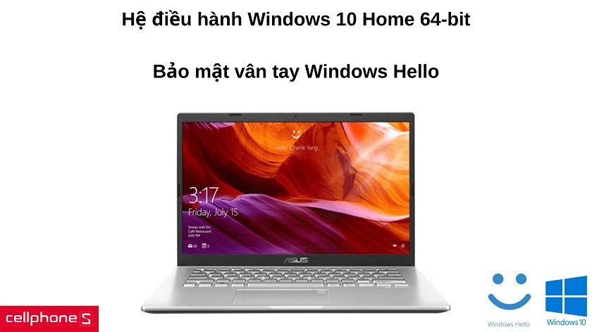 Tích hợp sẵn Windows 10 64-bit cùng tính năng bảo mật vân tay hiện đại