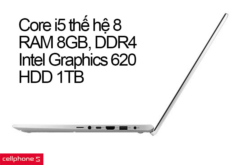 Hiệu năng tuyệt vời với vi xử lý core i5 thế hệ thứ 8, cùng thanh RAM 8GB