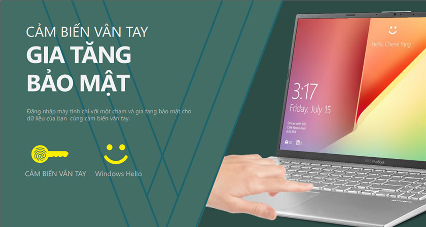 cảm biến vân tay được tích hợp trong bàn di chuột cùng với Windows Hello