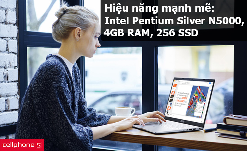 Hiệu năng mạnh mẽ: Intel Pentium Silver N5000, 4GB RAM, 256GB SSD