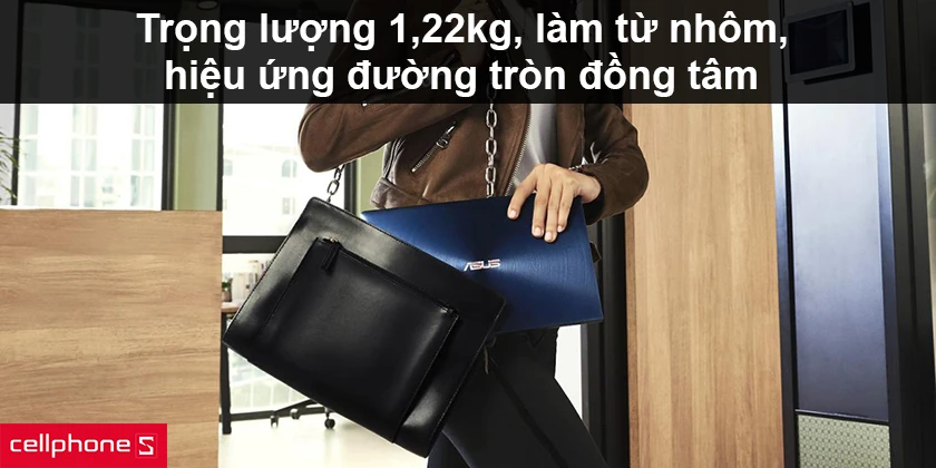 Trọng lượng 1,22kg, hoàn thiện từ nhôm, hiệu ứng đường tròn đồng tâm