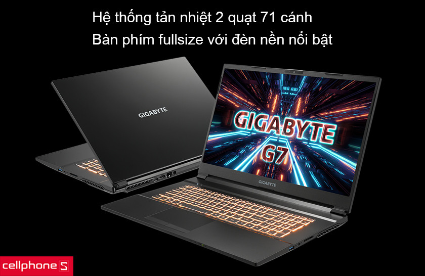 Hệ thống 2 quạt tản nhiệt 71 cánh, bàn phím rộng với đèn LED nổi bật
