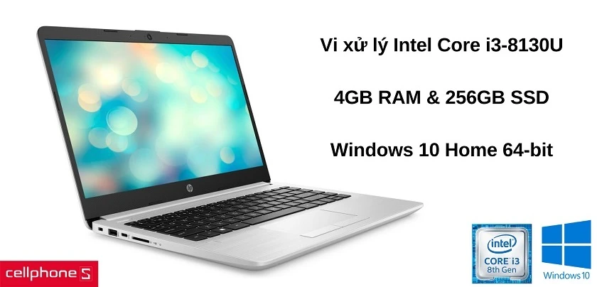 Vi xử lý Intel Core i3-8130U với 4GB RAM và 256GB lưu trữ và Windows 10