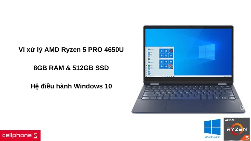 Bộ vi xử lý Ryzen 5 PRO 4650U với RAM 8 GB cùng ổ cứng SSD 512 GB đáp ứng công việc hiệu quả