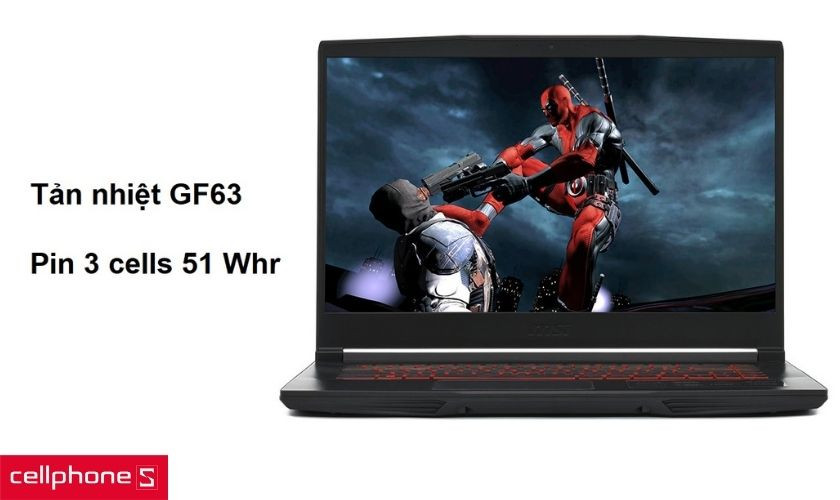 Hệ thống tản nhiệt tối ưu GF 63 và pin 3 cell 51 Whr